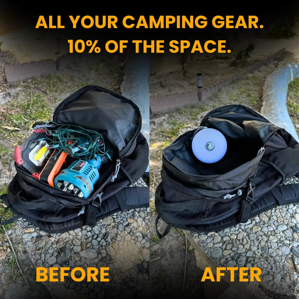 Camp Lamp™💡 10 metrů dlouhá výsuvná světelný řetězec 🔋 8hodinová výdrž baterie 🌈 Více barevných nastavení ⚙️ Nastavení během několika sekund