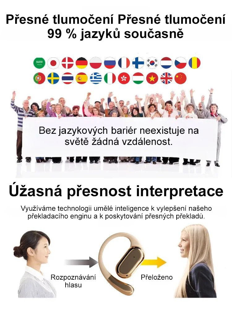 Rychlá Bluetooth inteligentní sluchátka pro překlad 144 jazyků