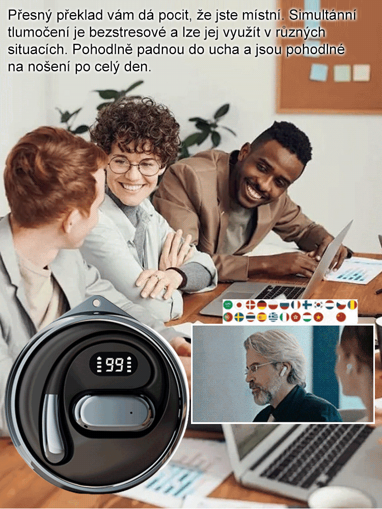 Rychlá Bluetooth inteligentní sluchátka pro překlad 144 jazyků
