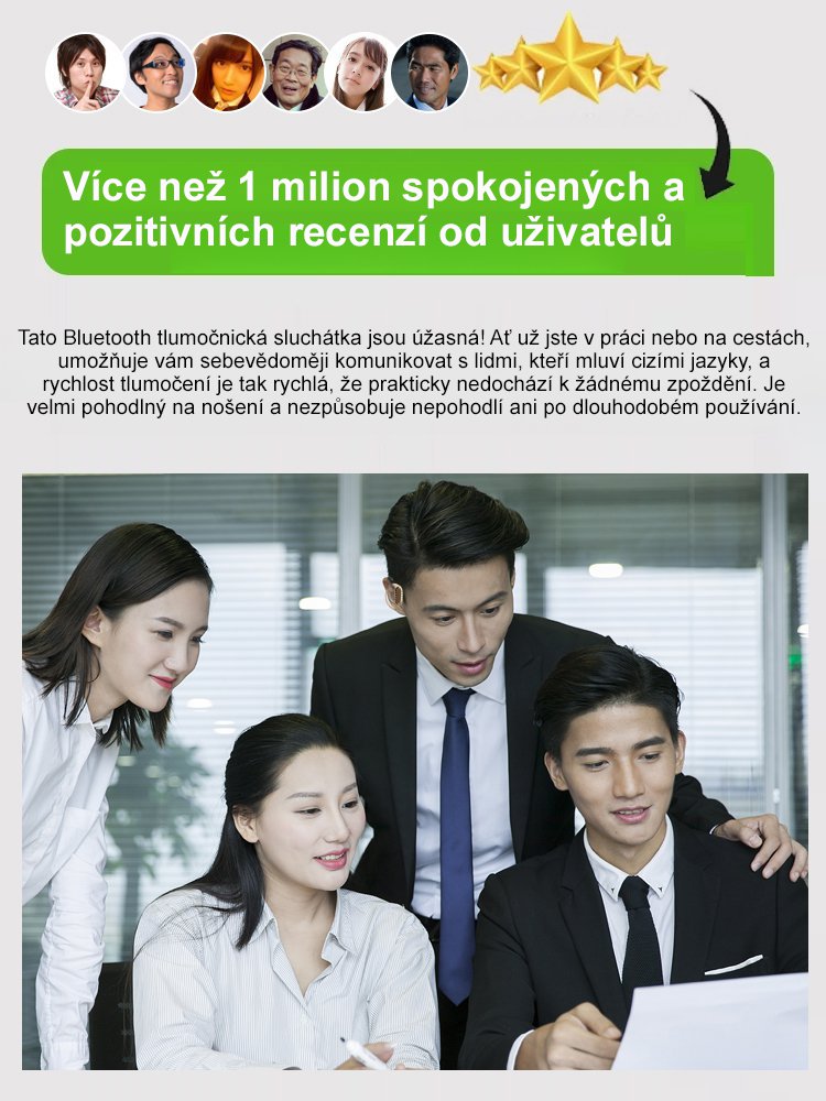 Rychlá Bluetooth inteligentní sluchátka pro překlad 144 jazyků