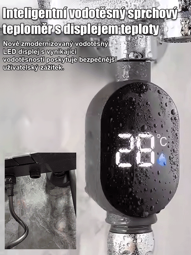 Inteligentní vodotěsný sprchový teploměr s displejem teploty