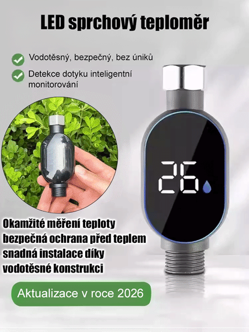 Inteligentní vodotěsný sprchový teploměr s displejem teploty