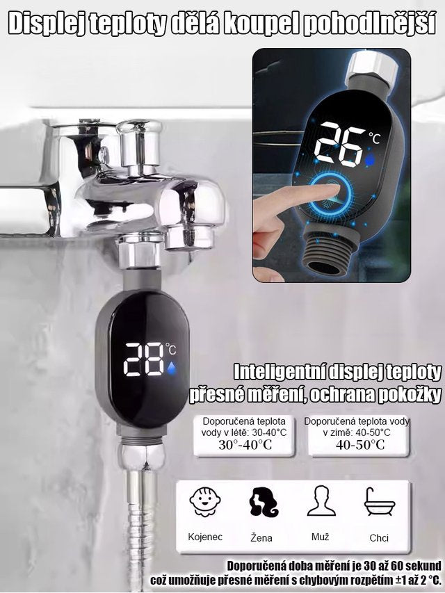 Inteligentní vodotěsný sprchový teploměr s displejem teploty