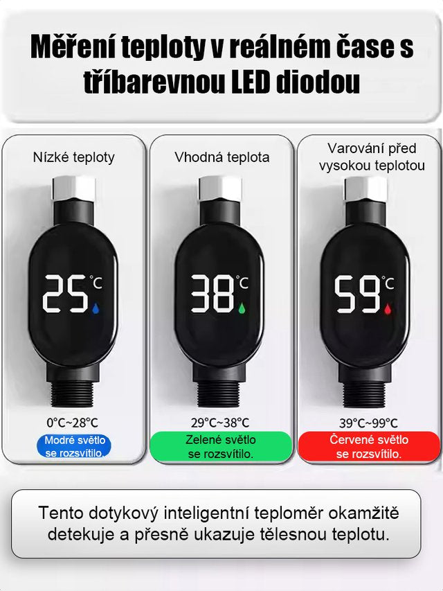Inteligentní vodotěsný sprchový teploměr s displejem teploty
