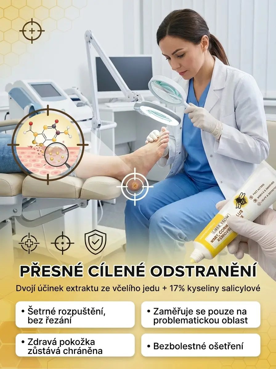 Krém na odstranění kuřích ok a mozolů s včelím jedem