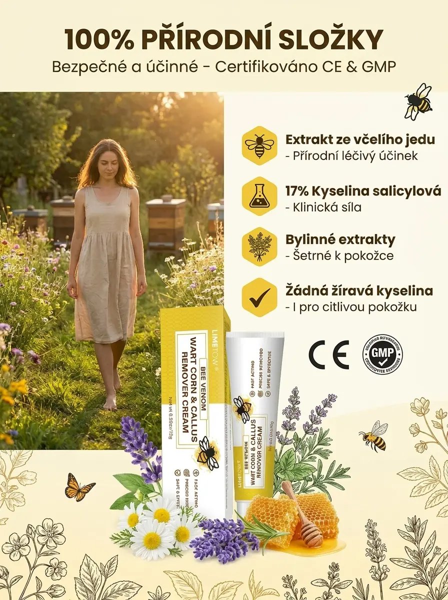 Krém na odstranění kuřích ok a mozolů s včelím jedem