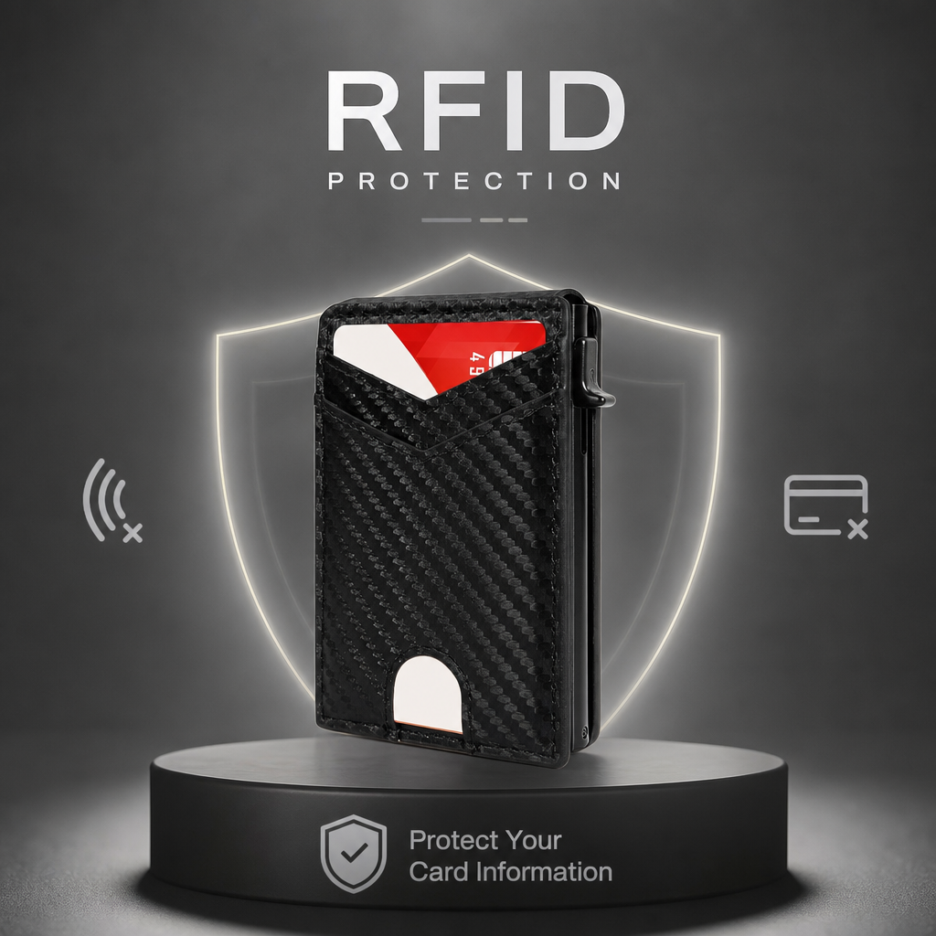 Tenká RFID peněženka pro muže - výsuvné pouzdro na karty s klipem na peníze a dvěma přihrádkami na dokumenty