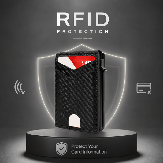 Tenká RFID peněženka pro muže - výsuvné pouzdro na karty s klipem na peníze a dvěma přihrádkami na dokumenty
