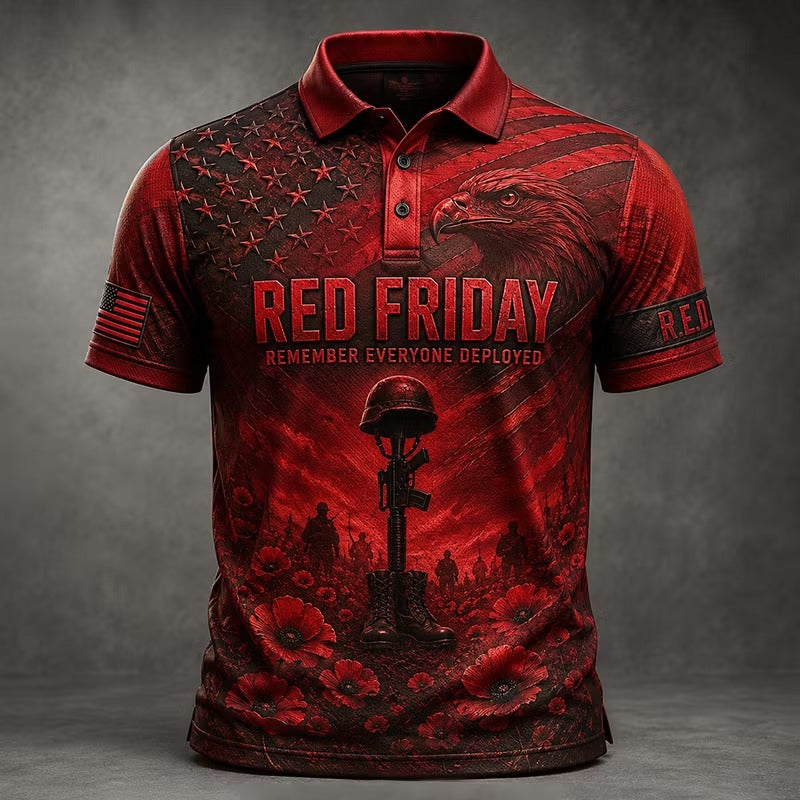 Pánské červené polo tričko s logem Friday