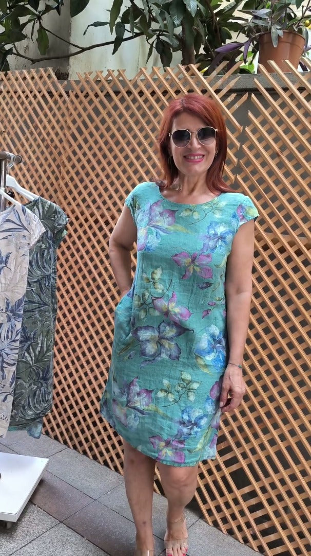 👗 Šaty s potiskem, širokými rukávy a kulatým výstřihem