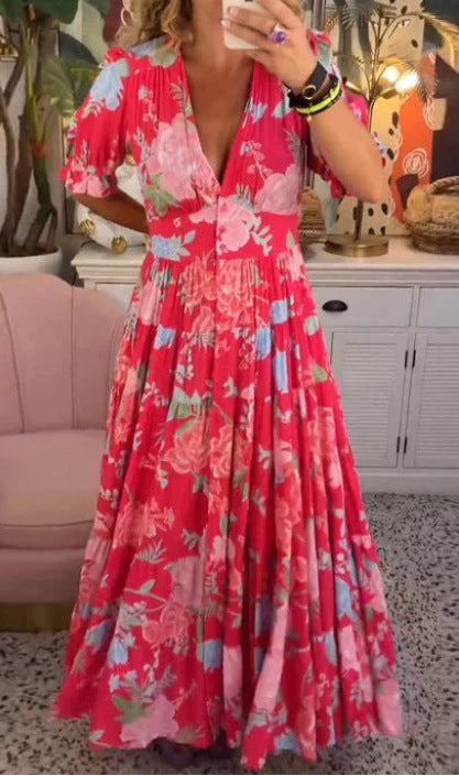 💃Přiléhavé dlouhé šaty s výstřihem do V a kapsami