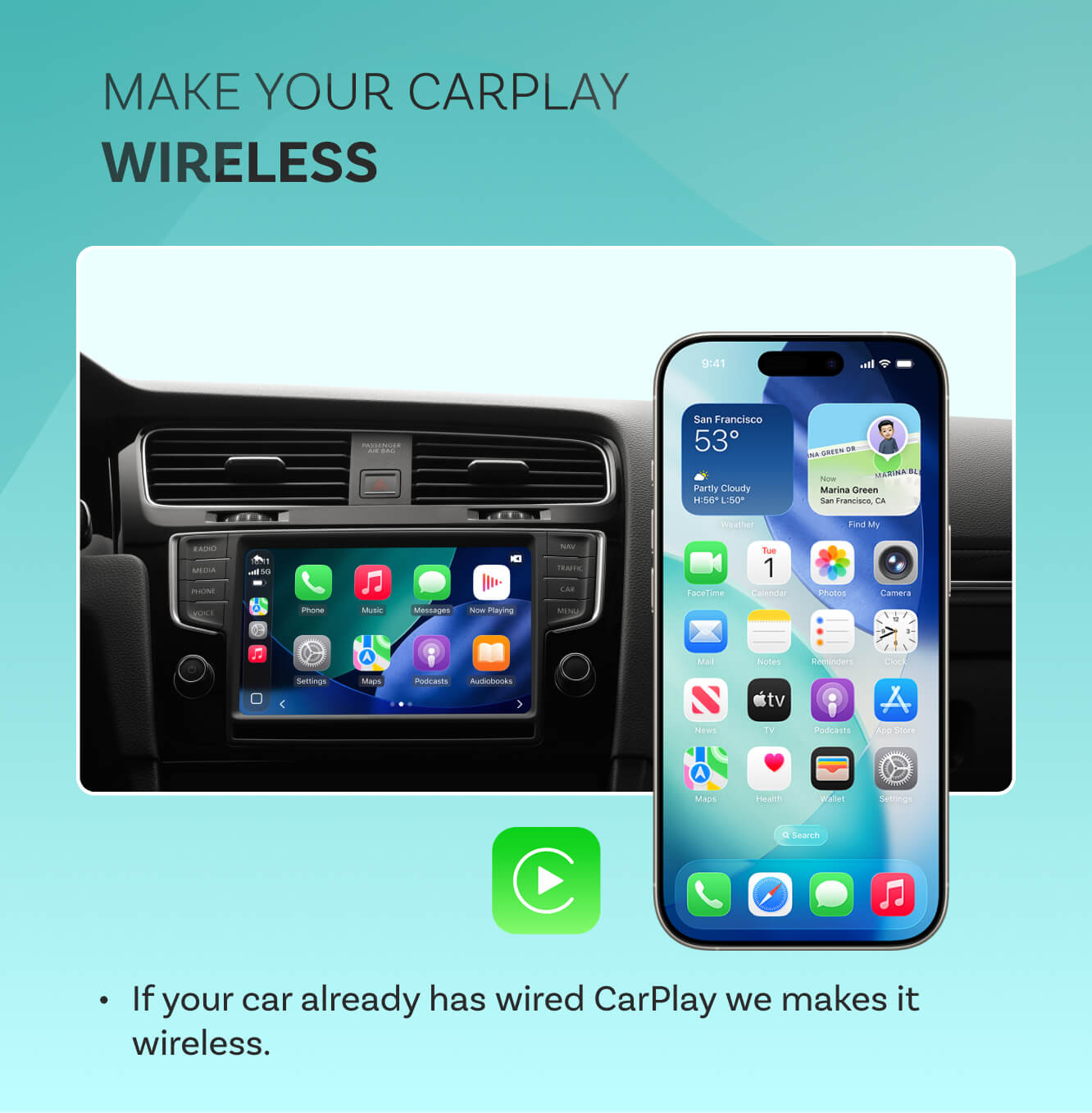 OttoSafe Cam 3 v 1 duální palubní kamera a bezdrátový adaptér CarPlay