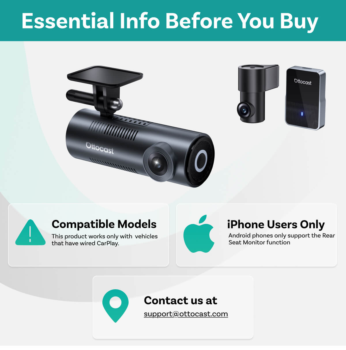 OttoSafe Cam 3 v 1 duální palubní kamera a bezdrátový adaptér CarPlay