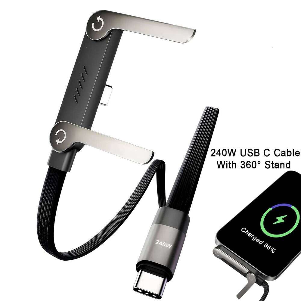📱 240W opletený rychlonabíjecí kabel s vestavěným stojánkem na telefon - nový skládací odolný kabel USB-C typu C z roku 2026 (balení 2 kusů)