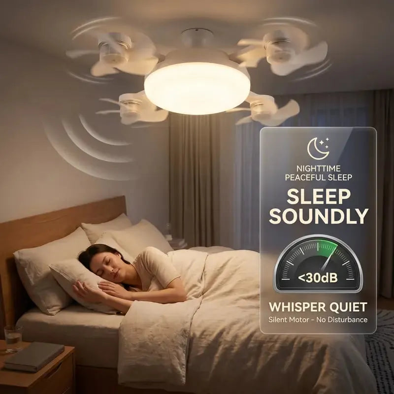 Moderní stropní ventilátorová lampa se závitem E27 (model 2026) - tichý 2v1 LED ventilátor s dálkovým ovládáním