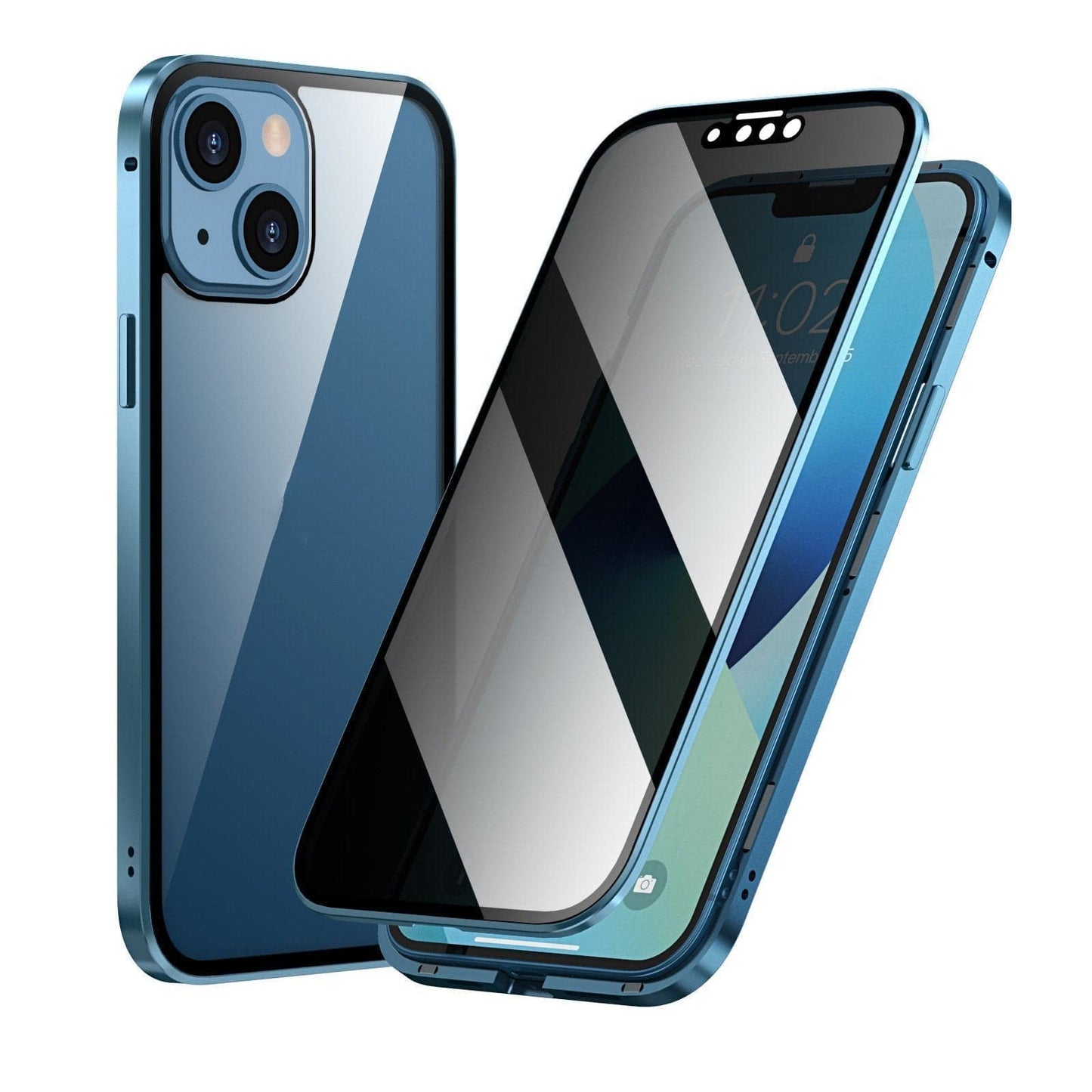 Magnetický kryt na iPhone s antireflexním sklem a kovem