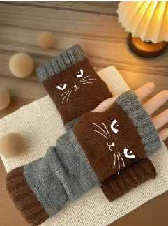 🐱 Roztomilé dámské pletené rukavice s kočičím vzorem🧤🧶