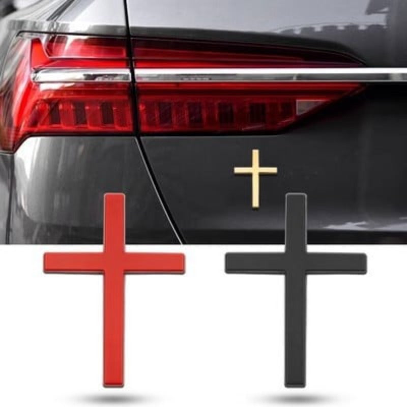 3D kovová nálepka na auto s křížem