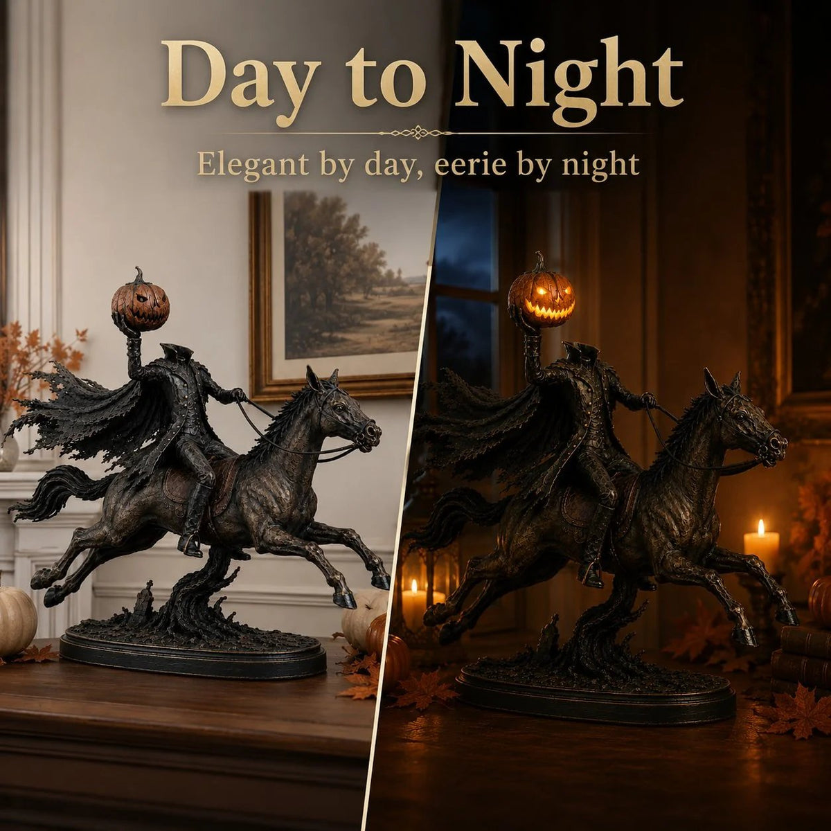 LED figurka Půlnoční honička Bezhlavý jezdec – Halloweenská dekorace