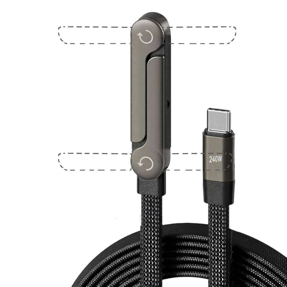📱 240W opletený rychlonabíjecí kabel s vestavěným stojánkem na telefon - nový skládací odolný kabel USB-C typu C z roku 2026 (balení 2 kusů)