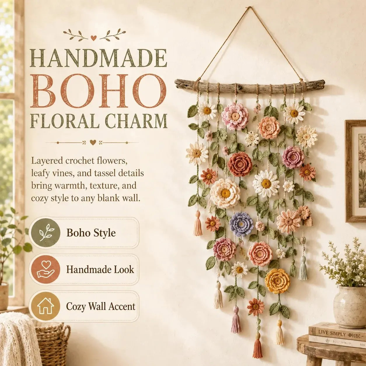 🌸Boho háčkovaná květinová dekorace na zeď
