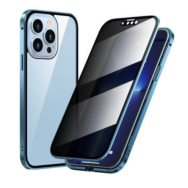 Magnetický kryt na iPhone s antireflexním sklem a kovem