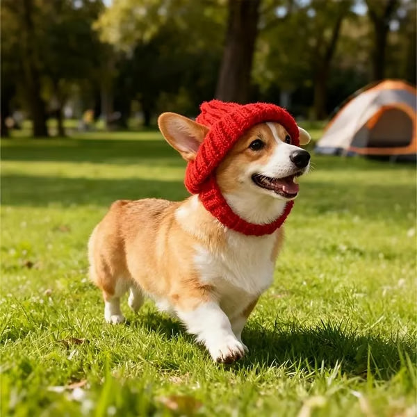 🐾Červená psí čepice z akrylové příze - Teplá zimní čepice