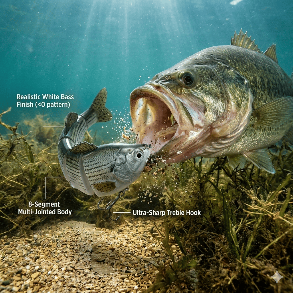 🌊Ovládněte vodu: Ozark Trail 5palcová vícedílná swimbait na bílého okouna🐟