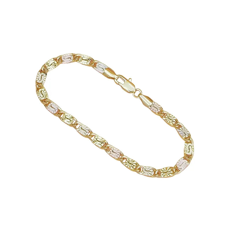 💎 NYNÍ 50% SLEVA! 👑 Unisex náramek s trikolórovými články - zlatý/růžový/stříbrný, fazetovaný střih a zapínání na chobotnici - klasické články, moderní lesk 💛
