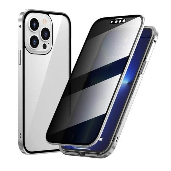 Magnetický kryt na iPhone s antireflexním sklem a kovem