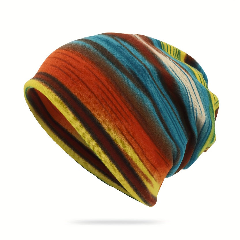 Pandaize Barevné pruhy Retro Termo volná čepice Beanie - Vintage pletené oblečení na podzim a zimu