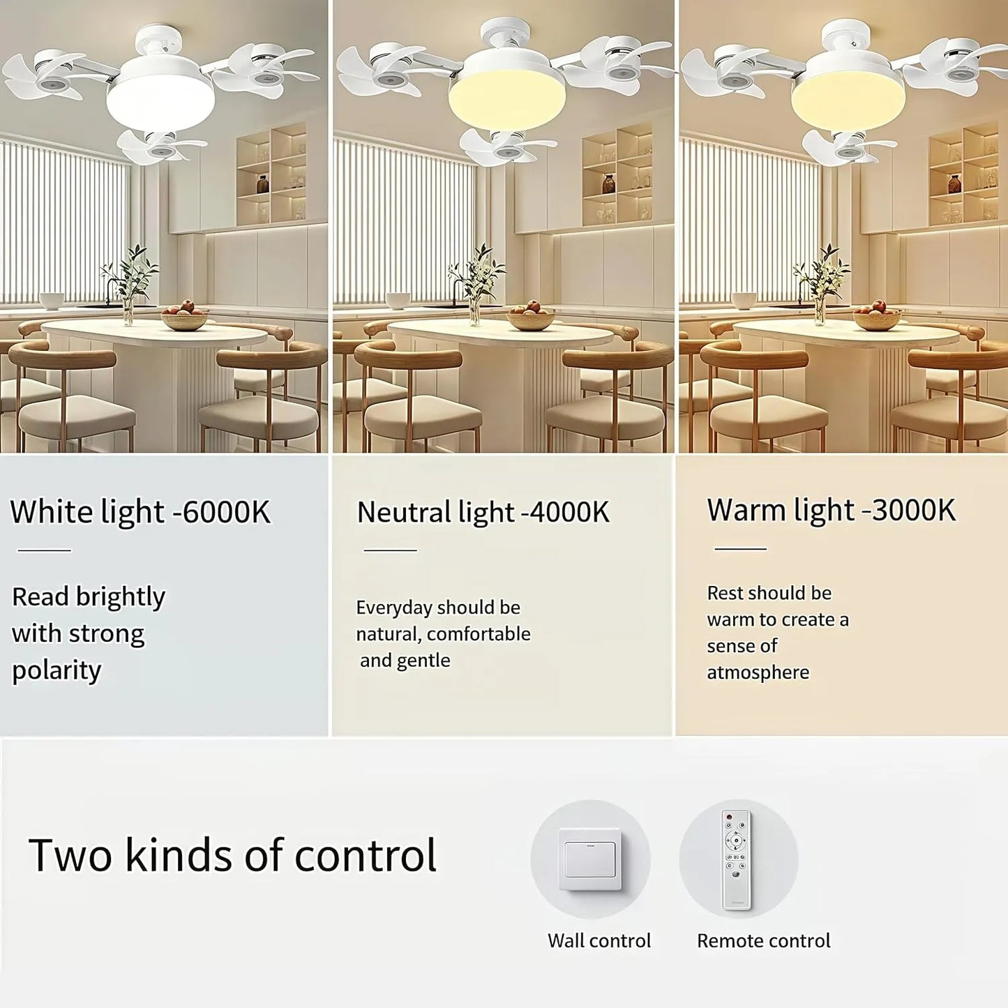 Moderní stropní ventilátorová lampa se závitem E27 (model 2026) - tichý 2v1 LED ventilátor s dálkovým ovládáním