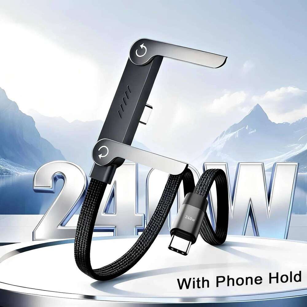 📱 240W opletený rychlonabíjecí kabel s vestavěným stojánkem na telefon - nový skládací odolný kabel USB-C typu C z roku 2026 (balení 2 kusů)