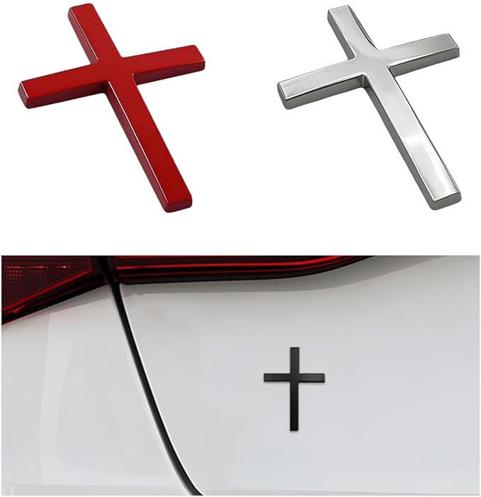 3D kovová nálepka na auto s křížem