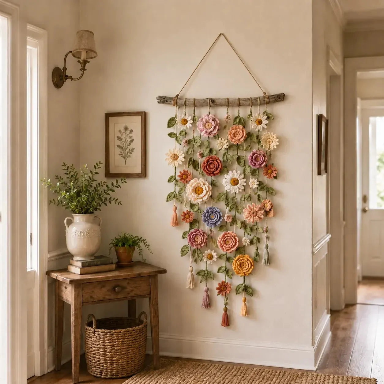 🌸Boho háčkovaná květinová dekorace na zeď