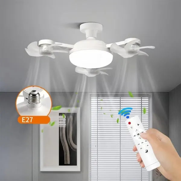 Moderní stropní ventilátorová lampa se závitem E27 (model 2026) - tichý 2v1 LED ventilátor s dálkovým ovládáním