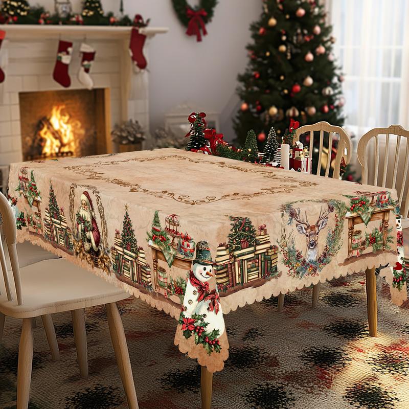 Prémiový vánoční ubrus - okouzlující motiv Santa Clause a soba pro radostné chvíle s rodinou