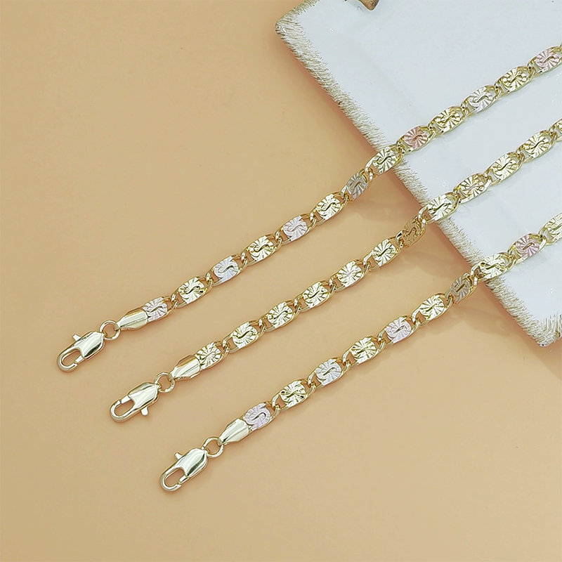 💎 NYNÍ 50% SLEVA! 👑 Unisex náramek s trikolórovými články - zlatý/růžový/stříbrný, fazetovaný střih a zapínání na chobotnici - klasické články, moderní lesk 💛