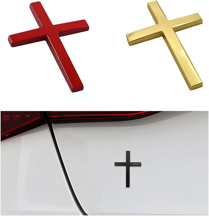 3D kovová nálepka na auto s křížem