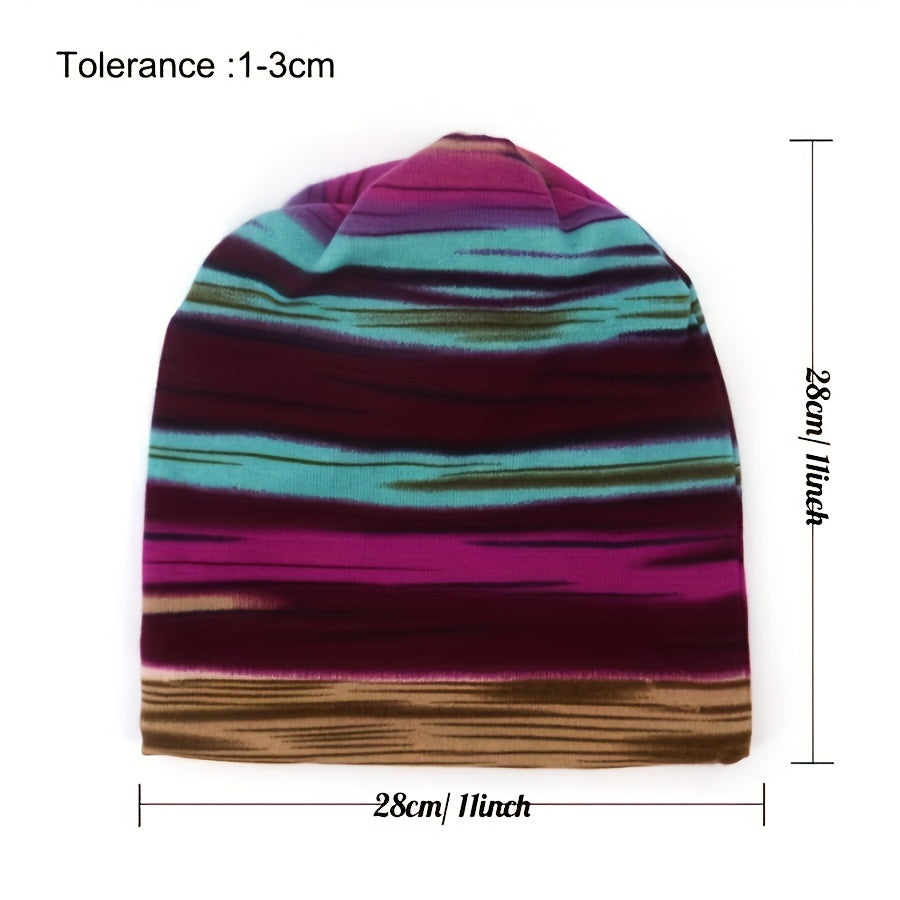 Pandaize Barevné pruhy Retro Termo volná čepice Beanie - Vintage pletené oblečení na podzim a zimu