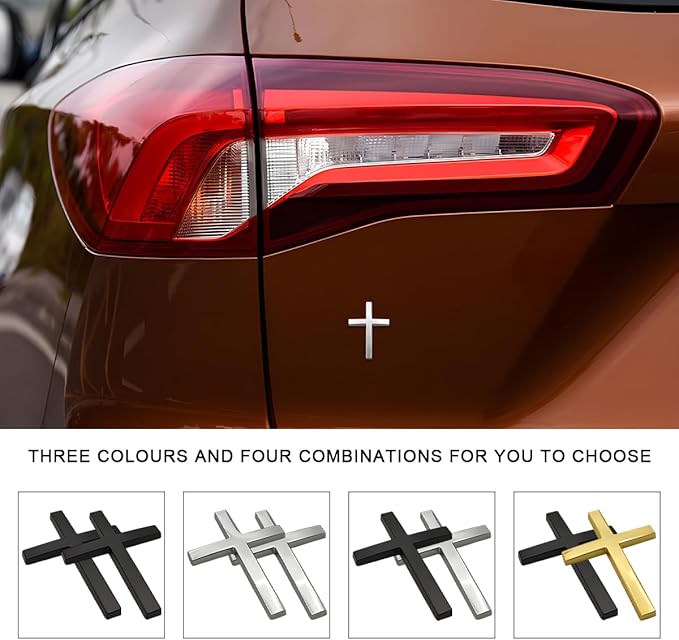 3D kovová nálepka na auto s křížem