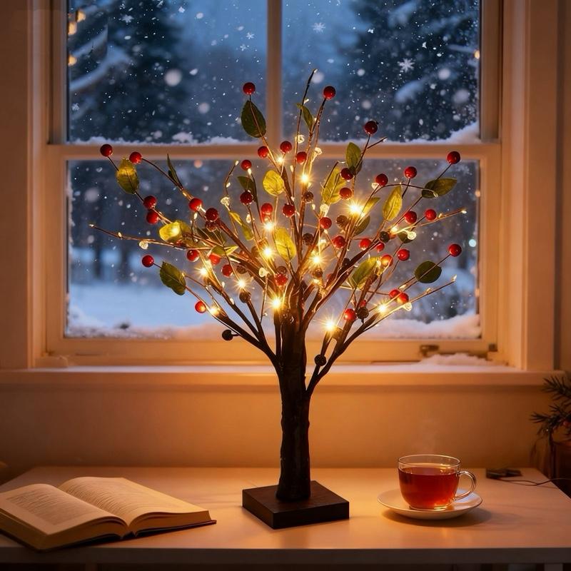 Vánoční LED lampa na strom s bobulemi