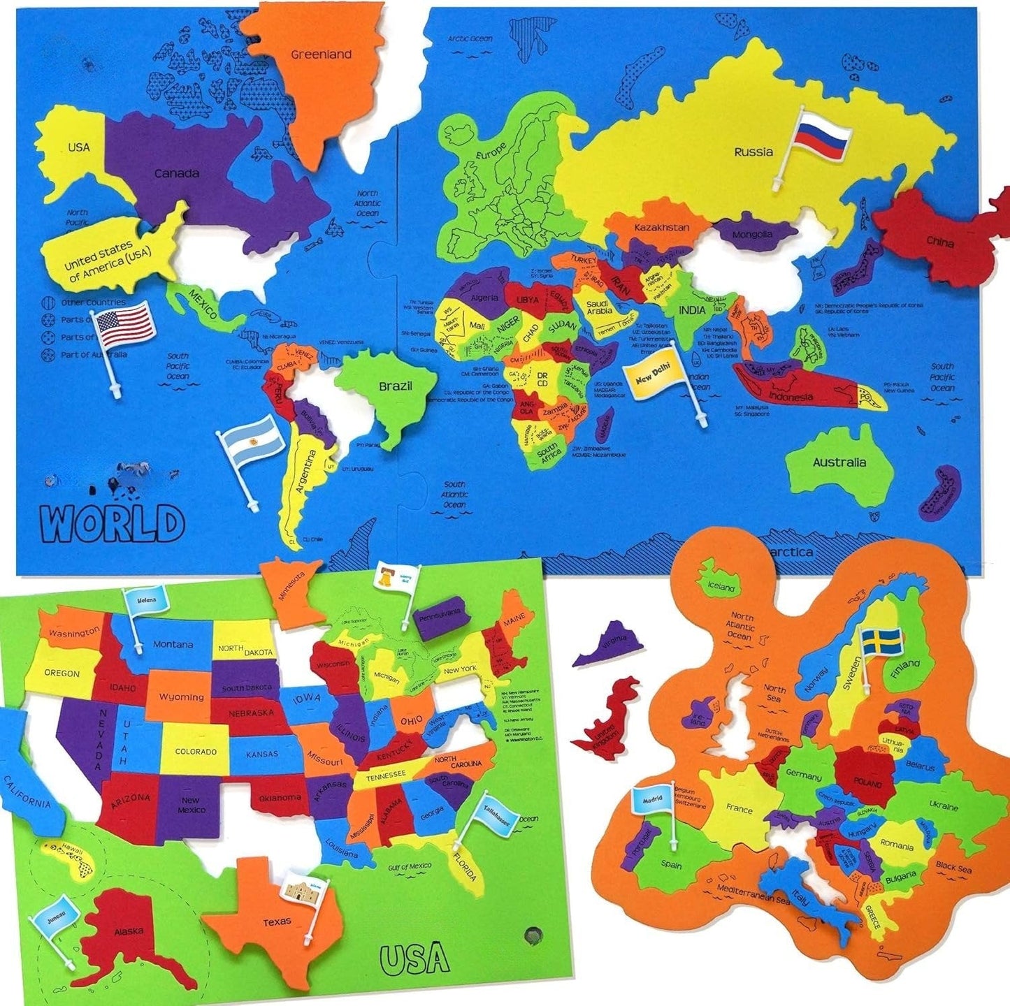 🔥🌍 Sada puzzle s mapou světa a mapou USA