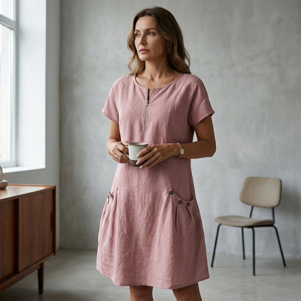🎁Novinka SLEVA 40%💥Dámské šaty s polovičním zipem a kapsou na knoflík