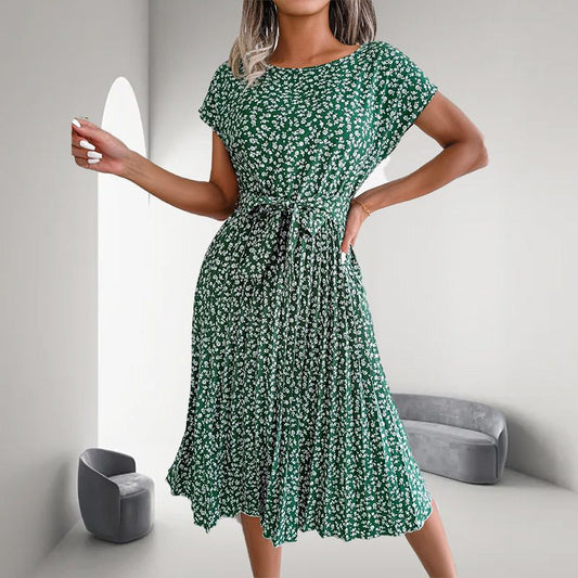 🎁Výprodej horkého léta 2025🎁 Dámské květinové plisované šaty s krátkým rukávem👗 (6 barev s kapsami)