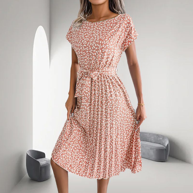 🎁Výprodej horkého léta 2025🎁 Dámské květinové plisované šaty s krátkým rukávem👗 (6 barev s kapsami)