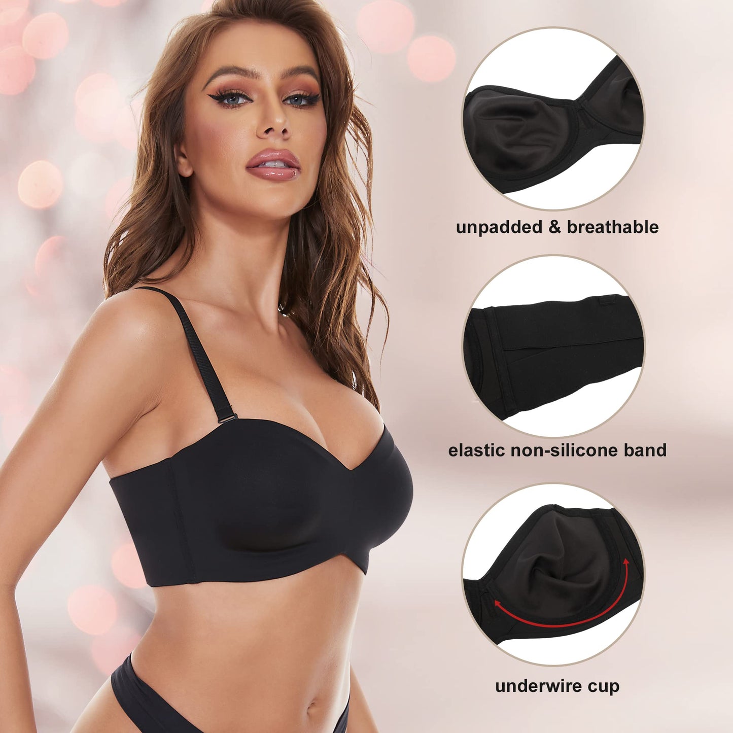 💥 Reklamní podprsenka Bandeau VELKÉ VELIKOSTI s odnímatelnými ramínky