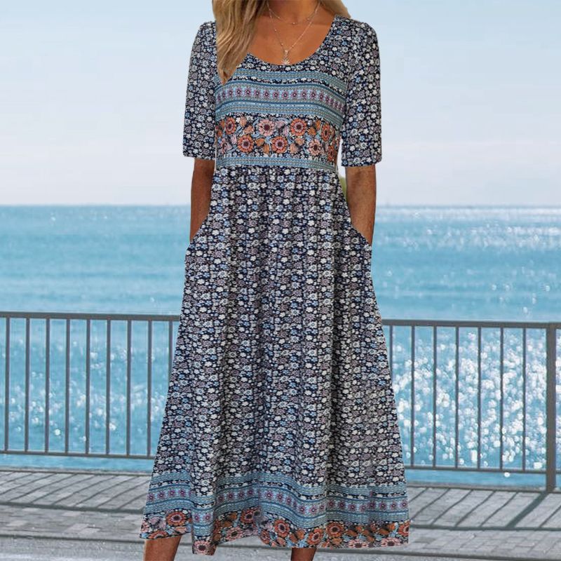 🌸 Elegantní dámské šaty s boho potiskem