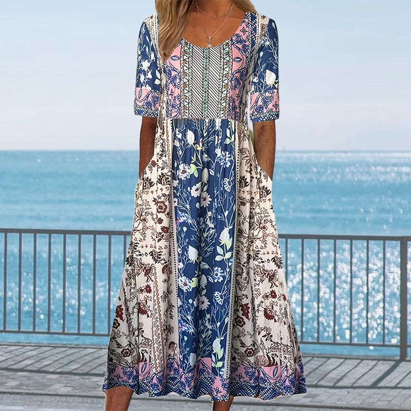 🌸 Elegantní dámské šaty s boho potiskem