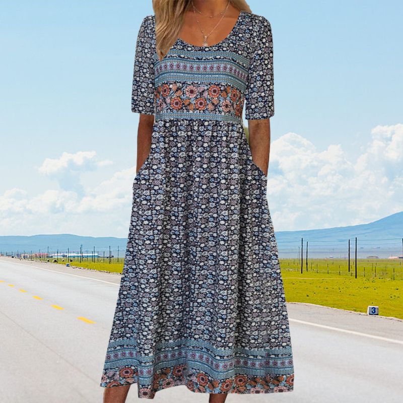 🌸 Elegantní dámské šaty s boho potiskem